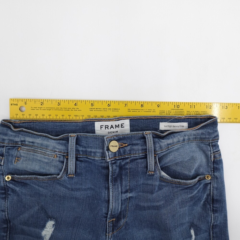 Frame Jeans Womens 25 Blue Denim Le High Skinny Crop Cropped Raw Hem Distressed - Picture 8 of 9